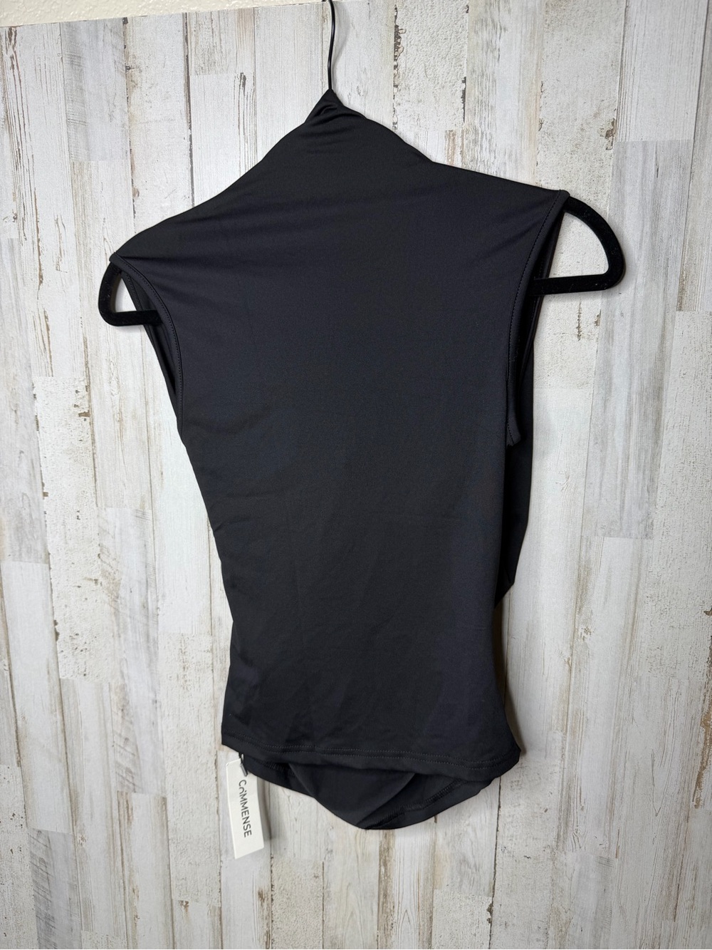 Commense Black Drape-Front Ruched Cap-Sleeve Top - Picture 2 of 5